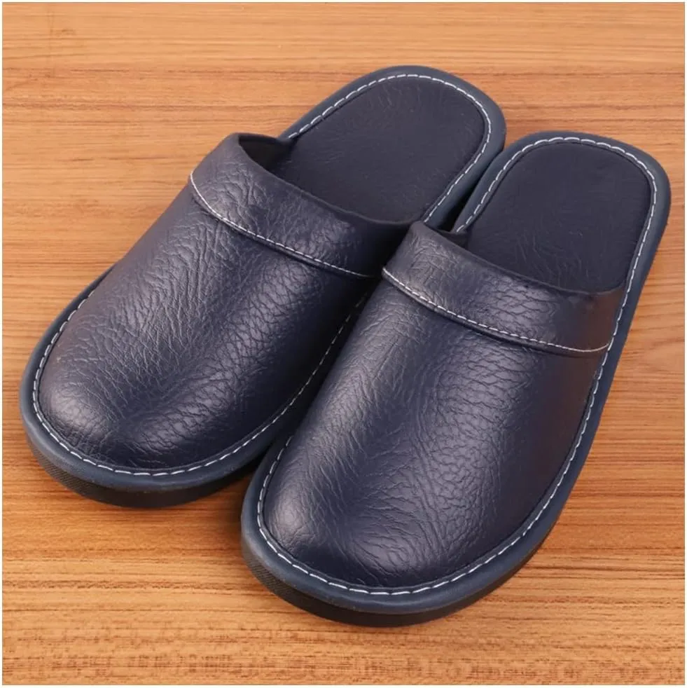 XUEMML Men's Leather Muller Slippers,leather Sandals Closed Toes，Men Casual Flip Flops，Couple's Home Indoor Breathable Non-slip Slippers Women