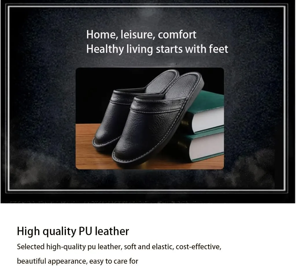 XUEMML Men's Leather Muller Slippers,leather Sandals Closed Toes，Men Casual Flip Flops，Couple's Home Indoor Breathable Non-slip Slippers Women