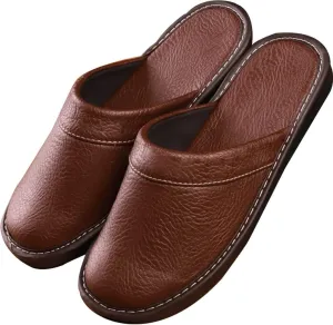 XUEMML Men's Leather Muller Slippers,leather Sandals Closed Toes，Men Casual Flip Flops，Couple's Home Indoor Breathable Non-slip Slippers Women