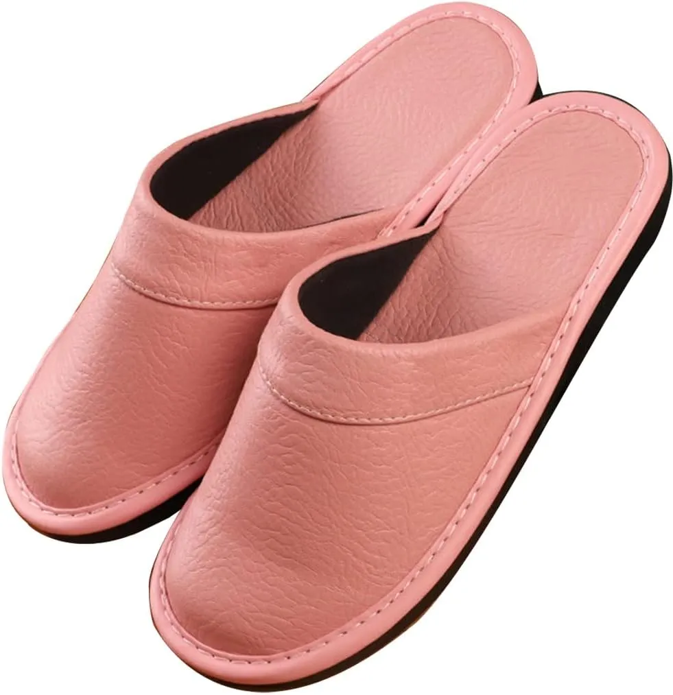 XUEMML Men's Leather Muller Slippers,leather Sandals Closed Toes，Men Casual Flip Flops，Couple's Home Indoor Breathable Non-slip Slippers Women