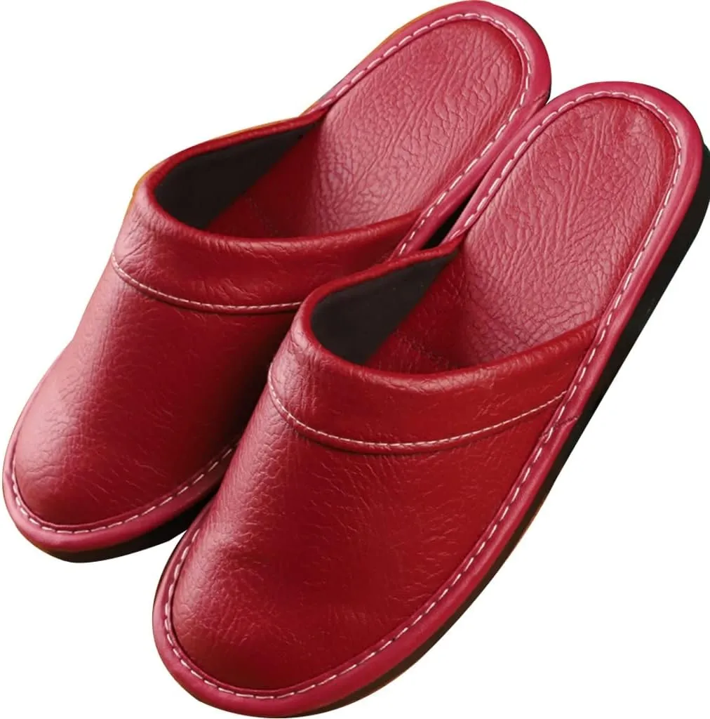 XUEMML Men's Leather Muller Slippers,leather Sandals Closed Toes，Men Casual Flip Flops，Couple's Home Indoor Breathable Non-slip Slippers Women