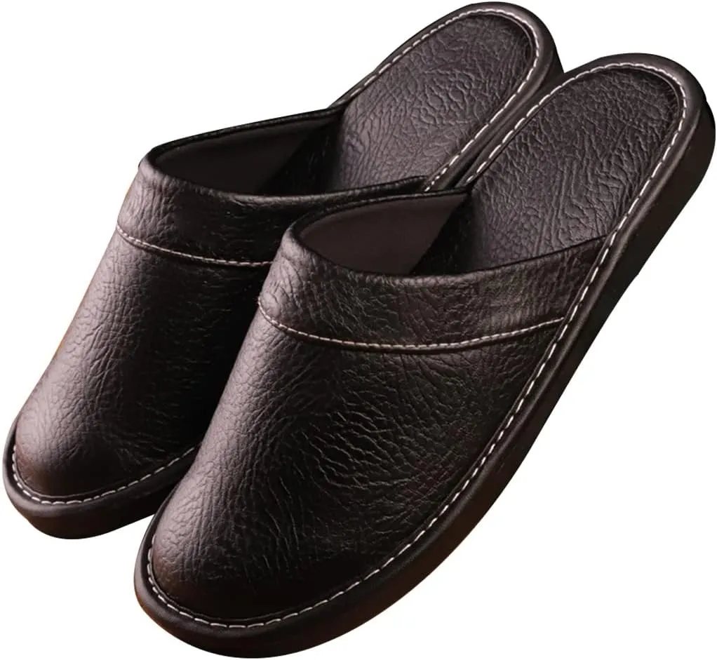 XUEMML Men's Leather Muller Slippers,leather Sandals Closed Toes，Men Casual Flip Flops，Couple's Home Indoor Breathable Non-slip Slippers Women