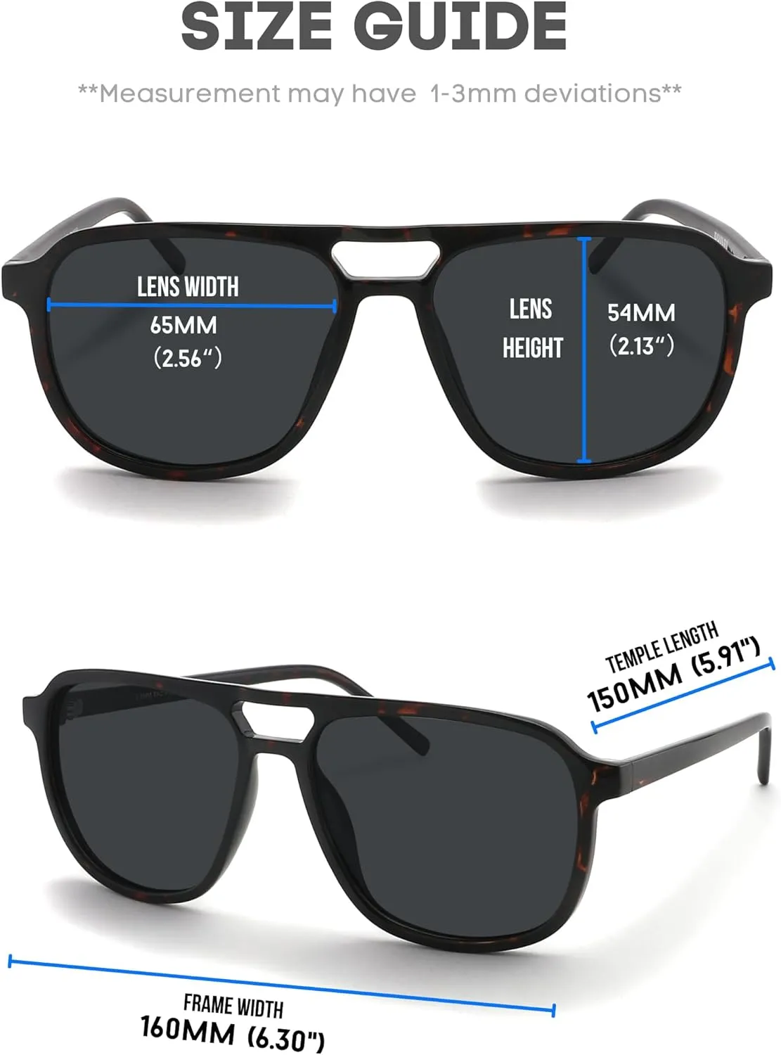 XXL Size Extra Large 160MM Polarized Double Bridge Retro Aviator Sunglasses Big Wide Heads Men UV400 Protection