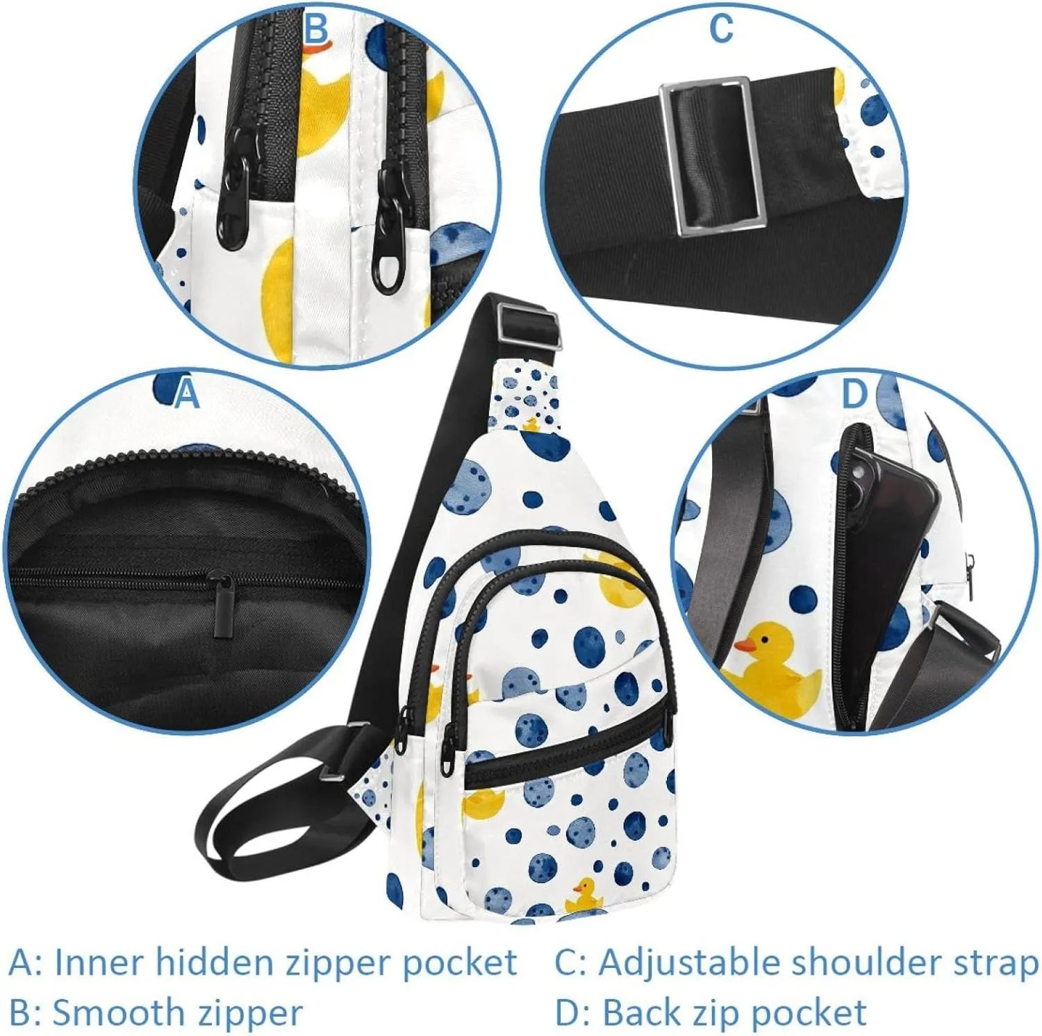Yellow rubber duck bath time Sling Bag, Crossbody Sling Backpack Travel Hiking Chest Bag Daypack for Purses Shoulder Bag Women Men's