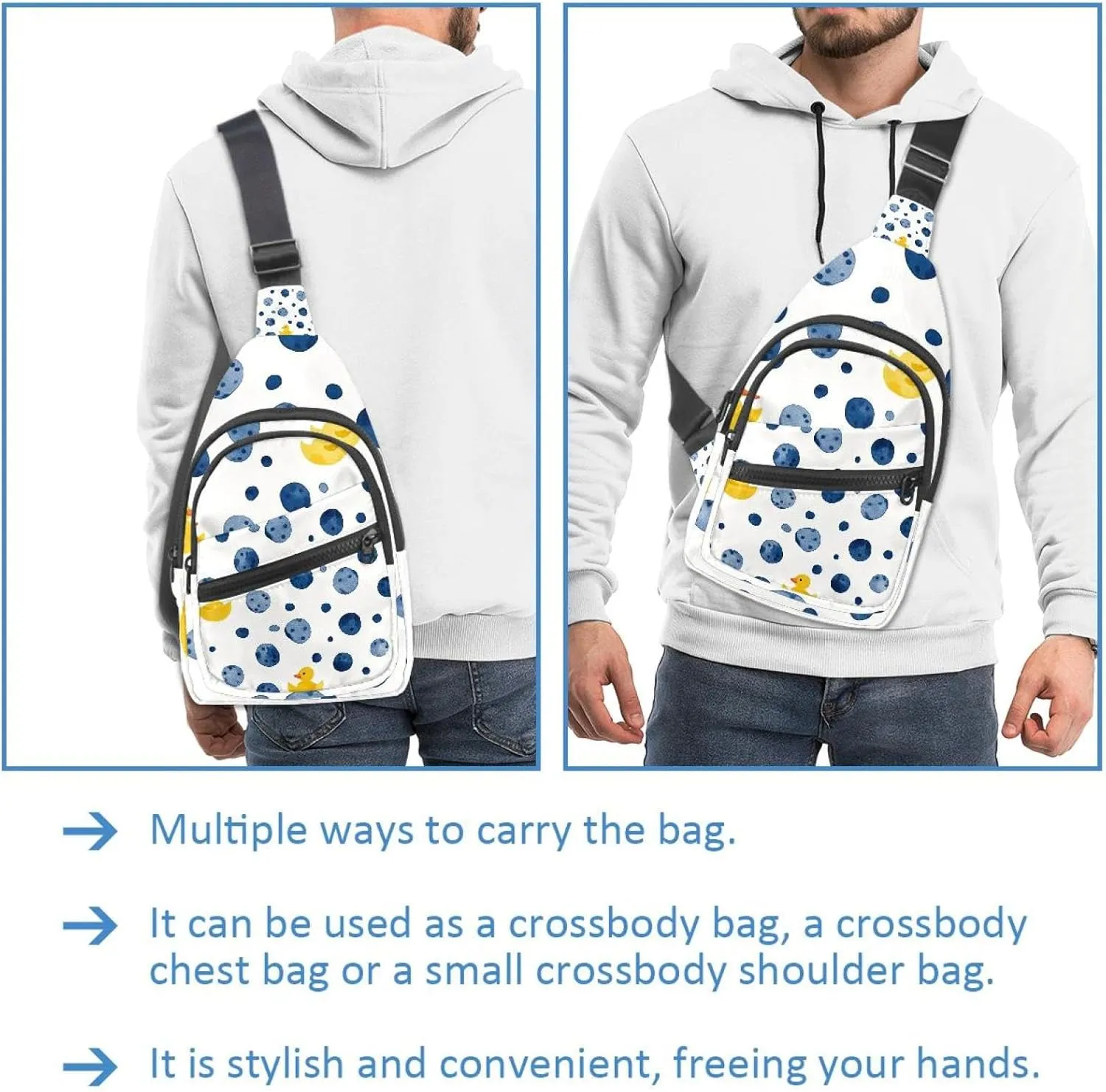 Yellow rubber duck bath time Sling Bag, Crossbody Sling Backpack Travel Hiking Chest Bag Daypack for Purses Shoulder Bag Women Men's