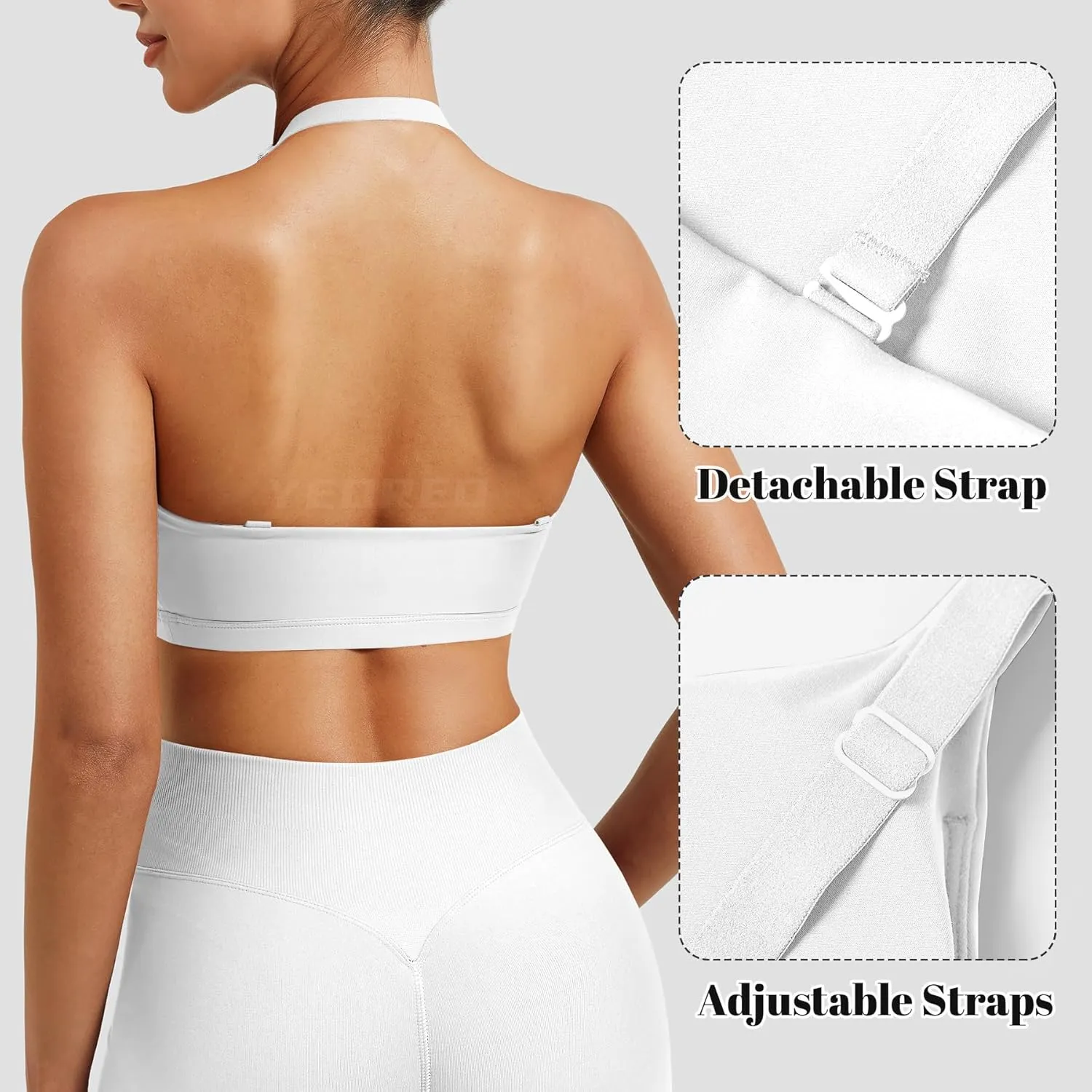 YEOREO Sports Bras for Women Open Back Workout Gym Bra Padded Medium Impact Yoga Tops with Ajustable Back Straps