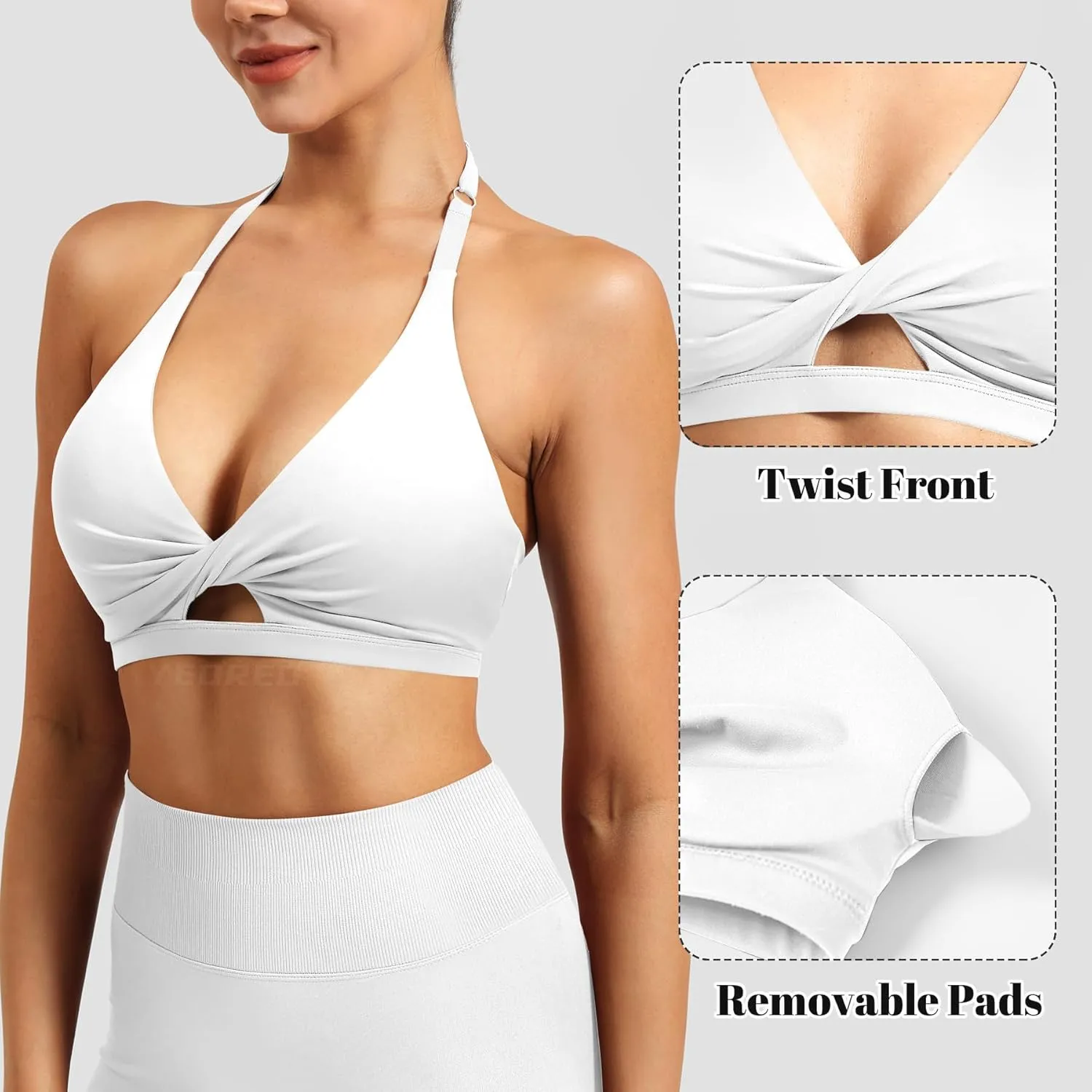 YEOREO Sports Bras for Women Open Back Workout Gym Bra Padded Medium Impact Yoga Tops with Ajustable Back Straps