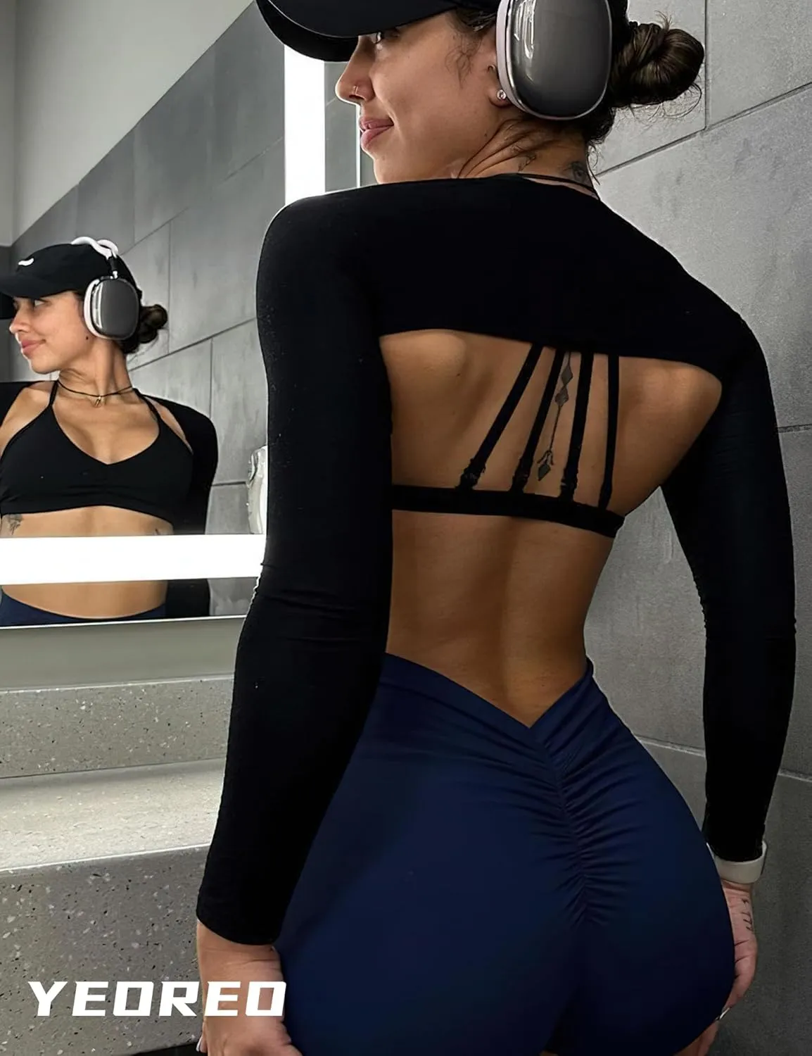 YEOREO Workout Sports Bras for Women Padded Strappy Open Back Gym Bra Light Impact Criss Cross Yoga Crop Top