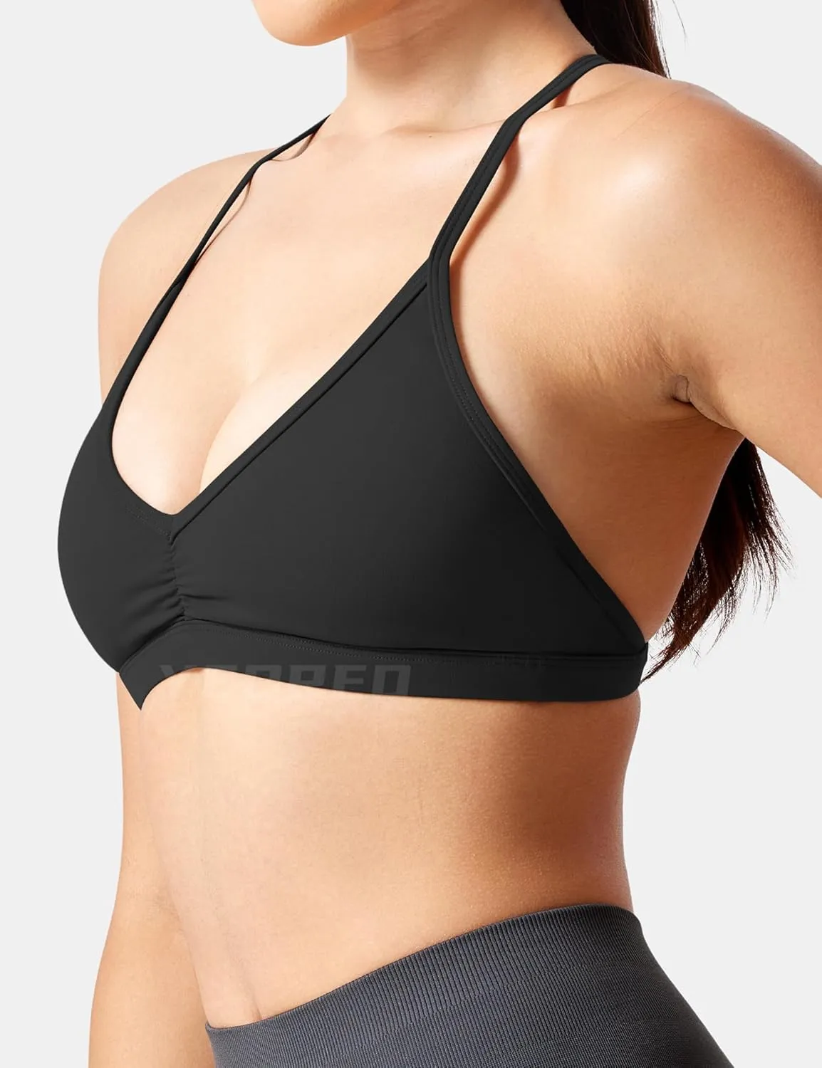 YEOREO Workout Sports Bras for Women Padded Strappy Open Back Gym Bra Light Impact Criss Cross Yoga Crop Top