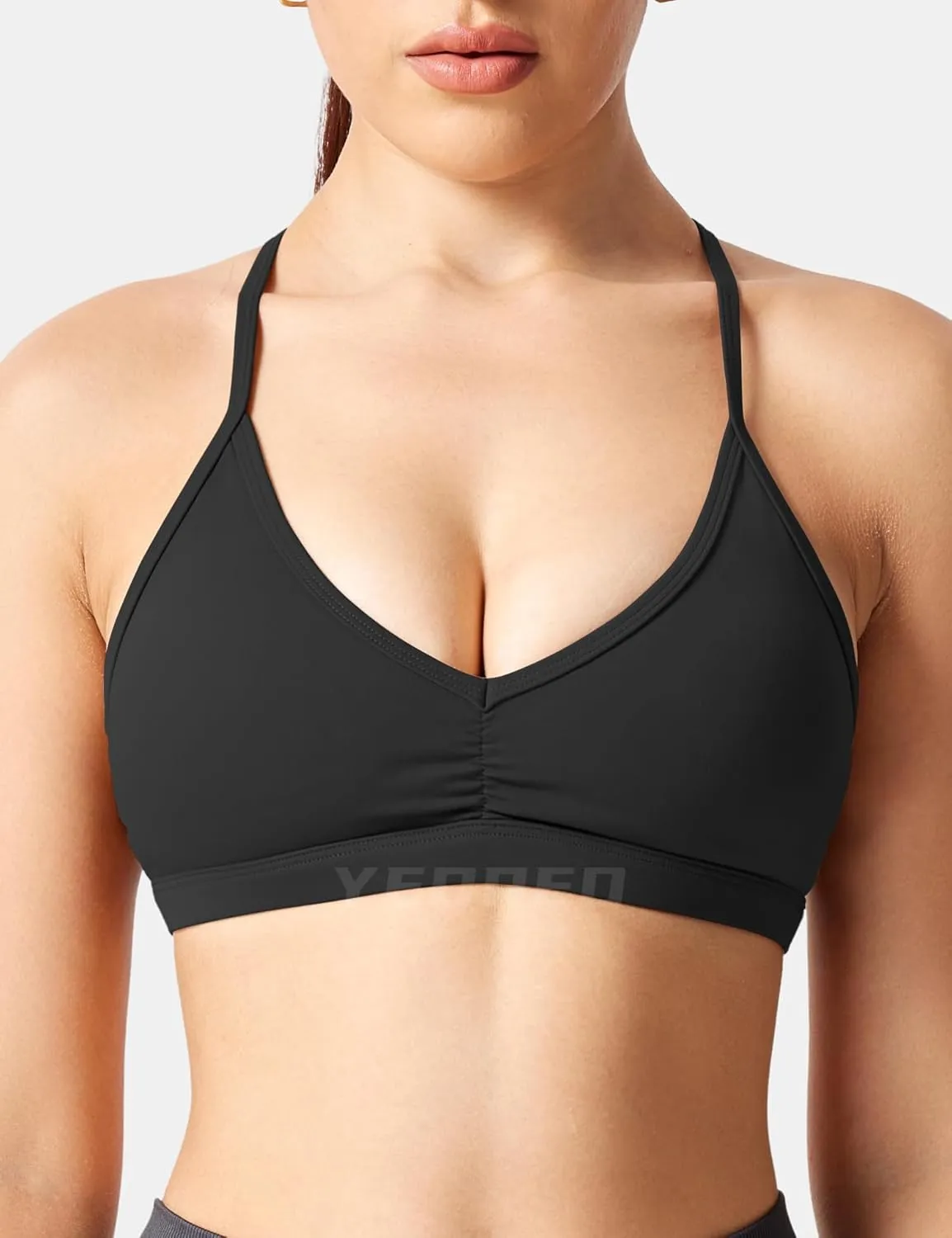 YEOREO Workout Sports Bras for Women Padded Strappy Open Back Gym Bra Light Impact Criss Cross Yoga Crop Top
