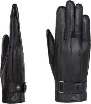 YISEVEN Winter Men's Warm Genuine Lambskin Leather Gloves Skin Tight with Button