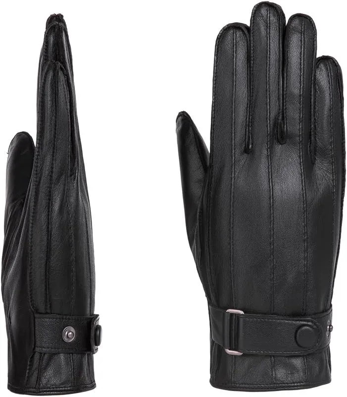 YISEVEN Winter Men's Warm Genuine Lambskin Leather Gloves Skin Tight with Button