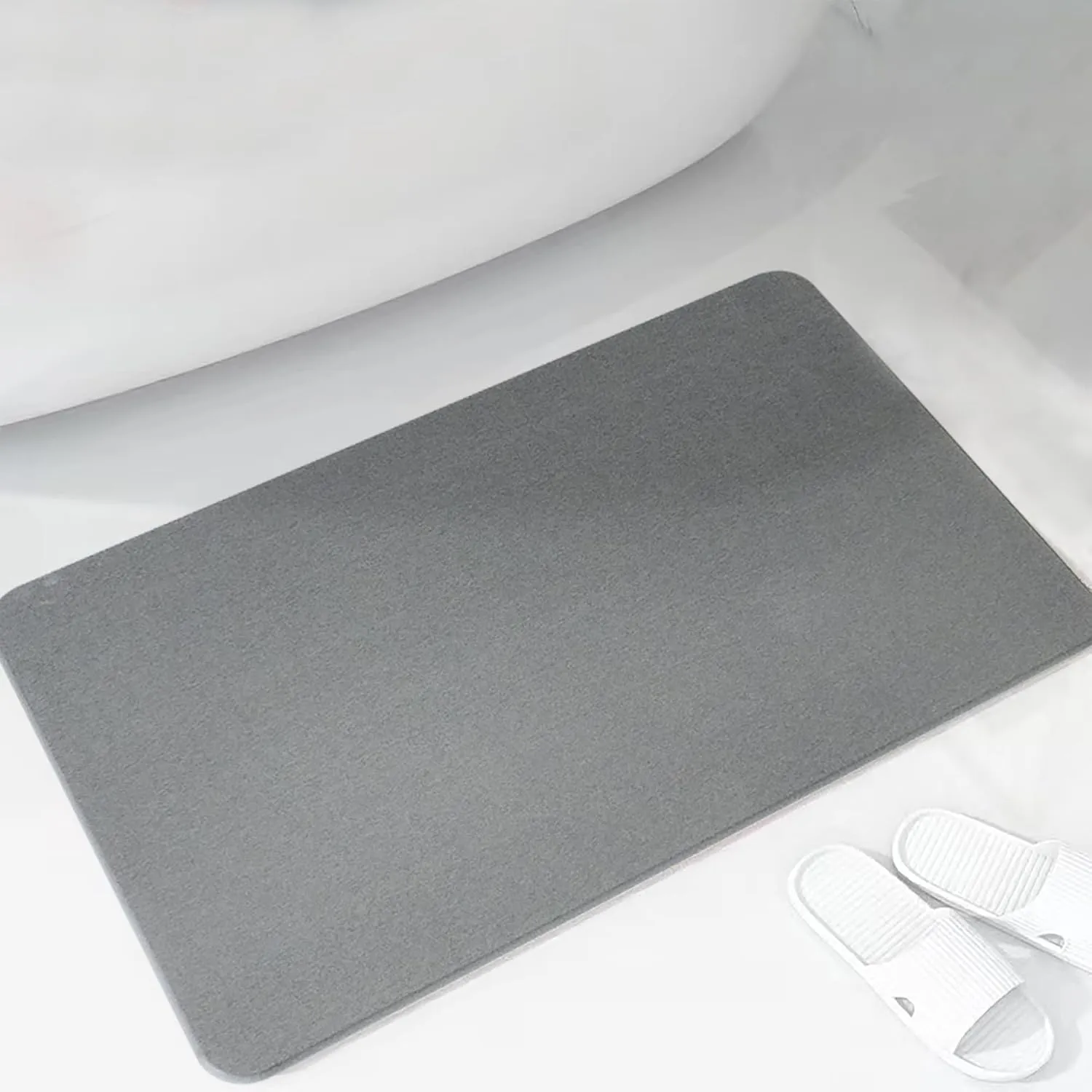 Yoebor Diatomite Stone Bath Mat for Bathroom -Diatomaceous Earth Bathmat Non Slip- Quick Drying Mats for Kitchen Counter & Tub, Dark Grey, 32" x 20"
