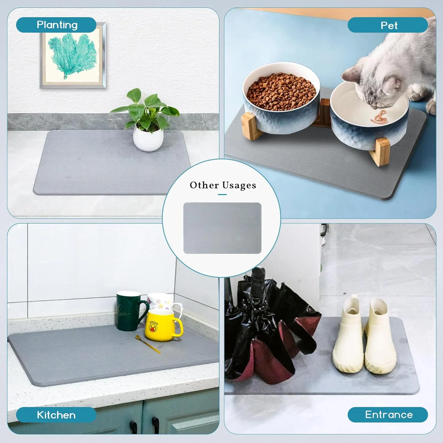 Yoebor Diatomite Stone Bath Mat for Bathroom -Diatomaceous Earth Bathmat Non Slip- Quick Drying Mats for Kitchen Counter & Tub, Dark Grey, 32" x 20"