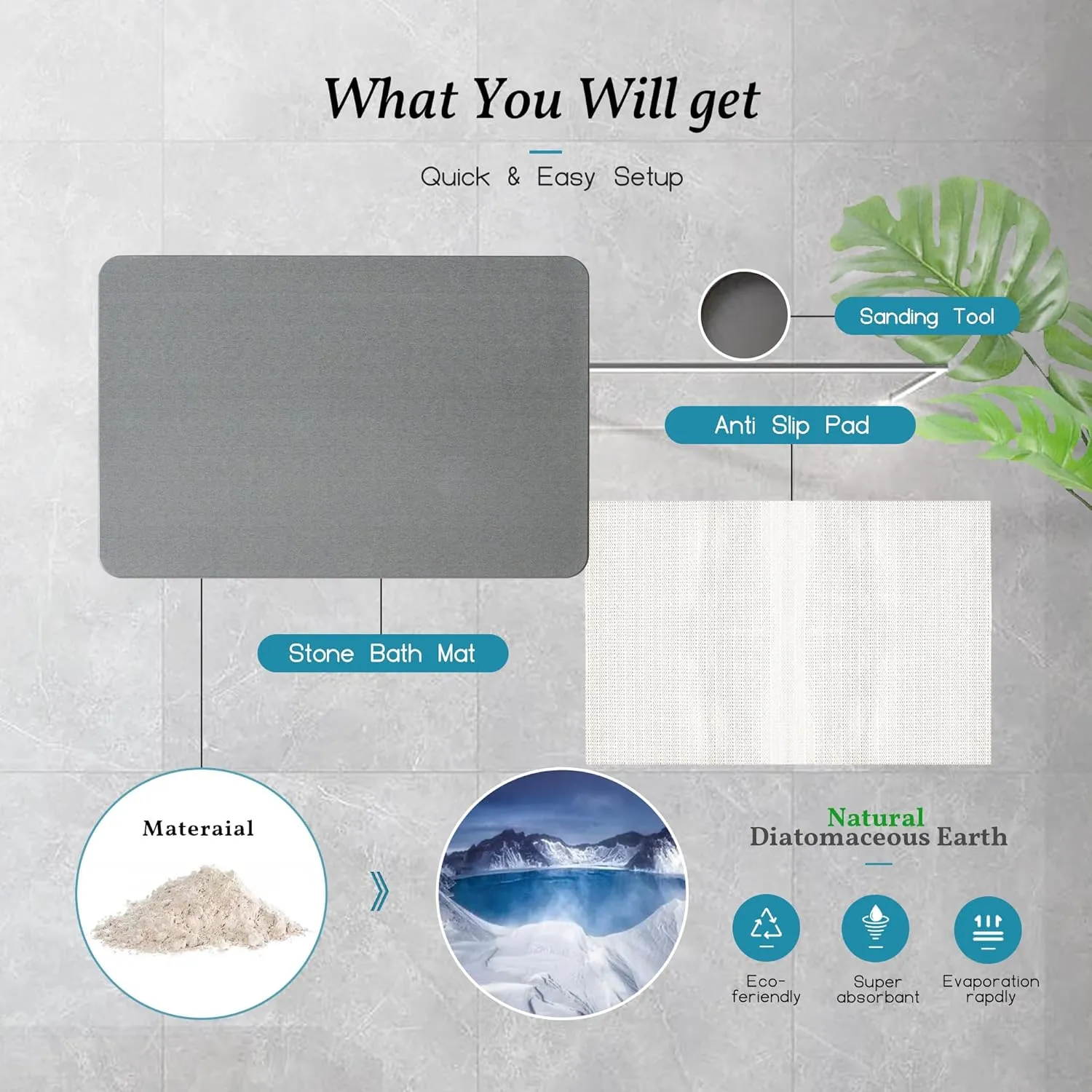 Yoebor Diatomite Stone Bath Mat for Bathroom -Diatomaceous Earth Bathmat Non Slip- Quick Drying Mats for Kitchen Counter & Tub, Dark Grey, 32" x 20"