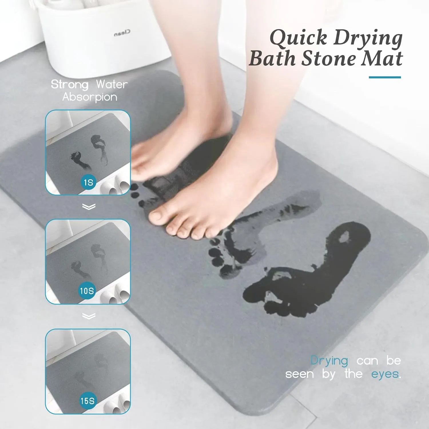 Yoebor Diatomite Stone Bath Mat for Bathroom -Diatomaceous Earth Bathmat Non Slip- Quick Drying Mats for Kitchen Counter & Tub, Dark Grey, 32" x 20"