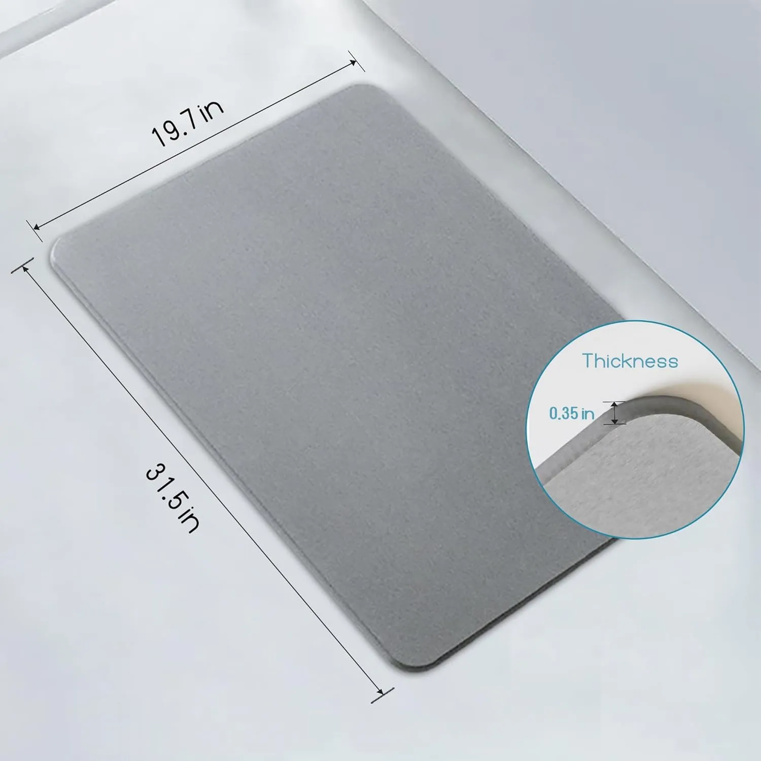 Yoebor Diatomite Stone Bath Mat for Bathroom -Diatomaceous Earth Bathmat Non Slip- Quick Drying Mats for Kitchen Counter & Tub, Dark Grey, 32" x 20"
