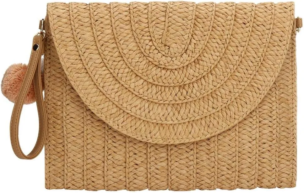 YYW Straw Clutch,Straw Handbag Clutch for Women Summer Beach Straw Woven Envelope Purse Wallet