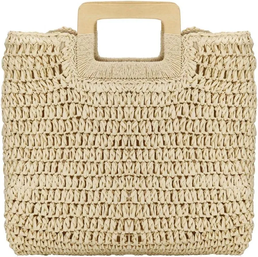 YYW Straw Tote Bag Women Hand Woven Large Casual Handbags Hobo Straw Beach Bag with Lining Pockets for Daily Use Beach Travel