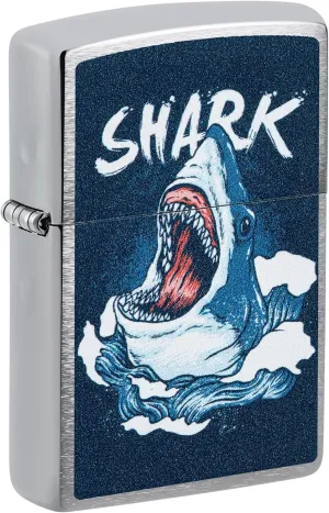 Zippo Lighter: Shark Design - Brushed Chrome 46075