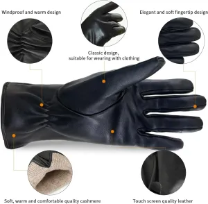 ZLUXURQ Luxury Italian Soft Leather Gloves for Women - Genuine SheepSkin Leather Women’s Cold Weather Gloves Cashmere Lined
