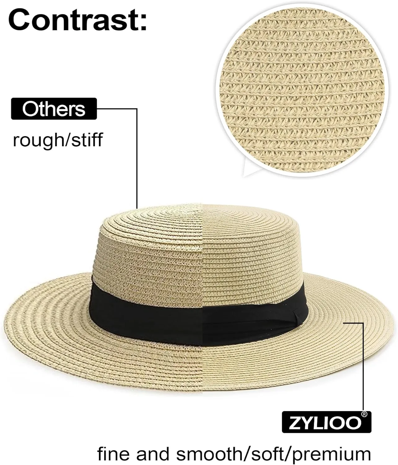 Zylioo XXL Oversize Straw Boater Hats,Large Summer Travel Sun Hats,UV Protection Packable Beach Hat with Chin Strap