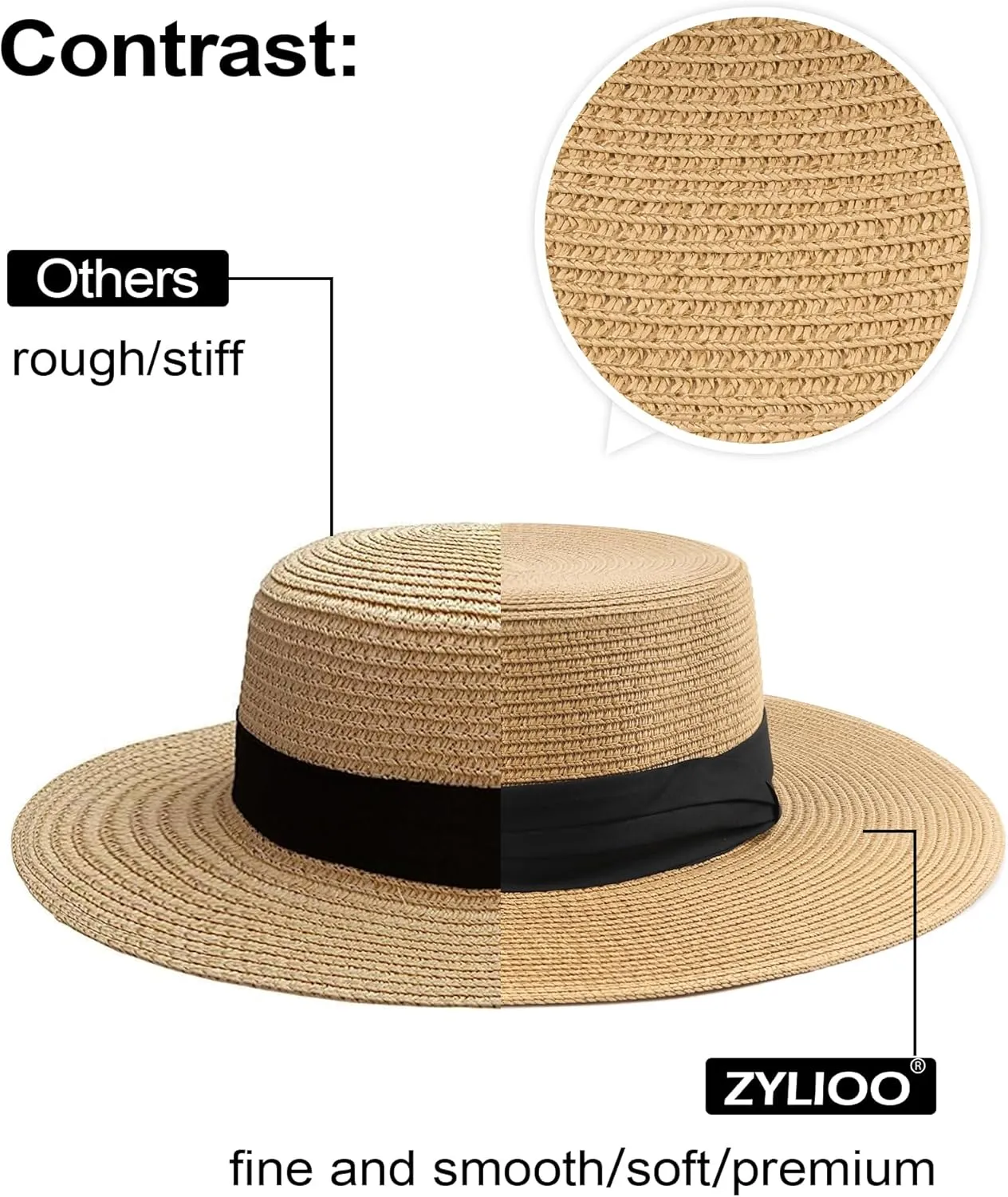 Zylioo XXL Oversize Straw Boater Hats,Large Summer Travel Sun Hats,UV Protection Packable Beach Hat with Chin Strap